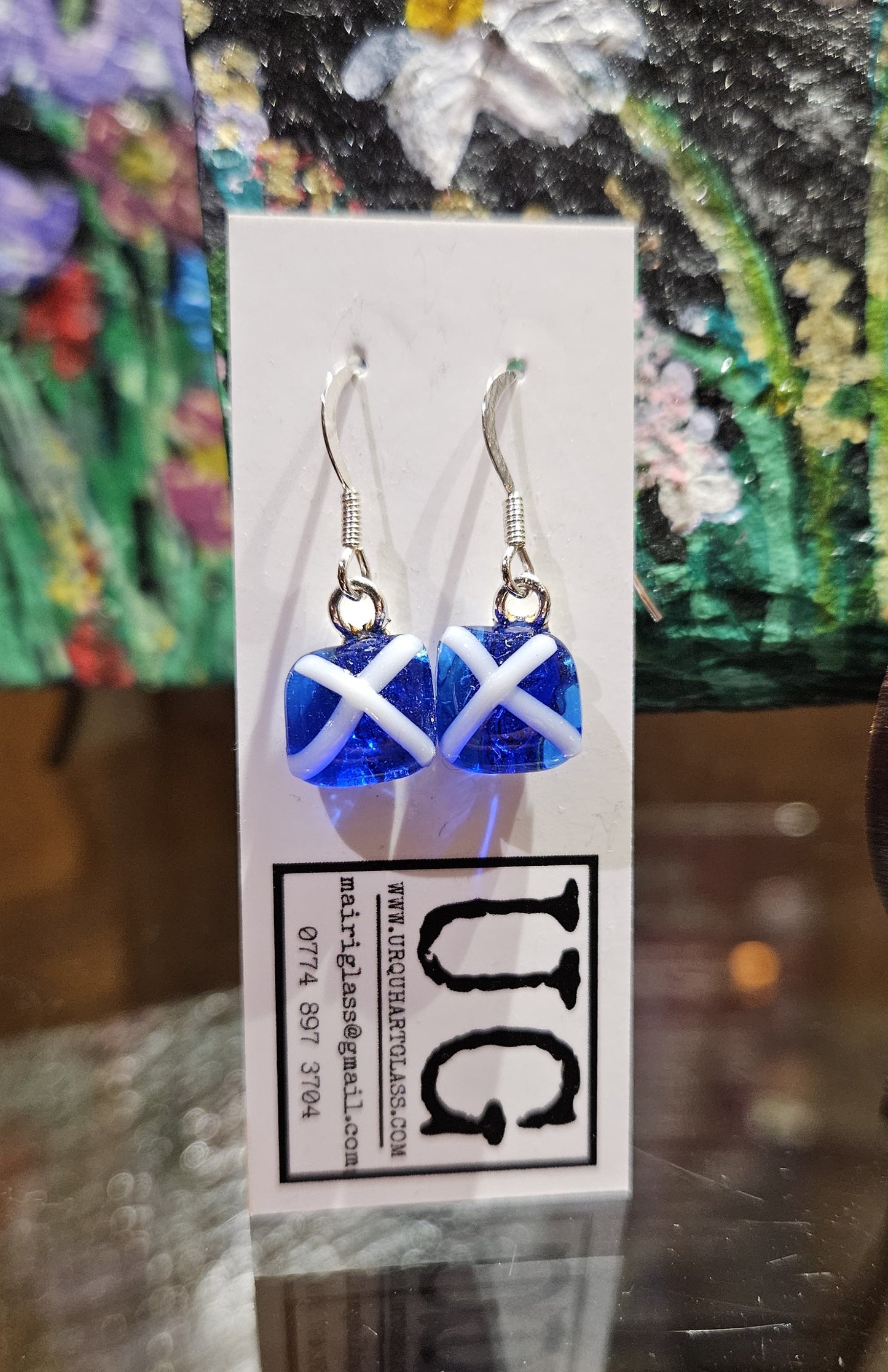 Satire Glass Studs, Pin Badge, Drop Earrings or Saltire Necklace