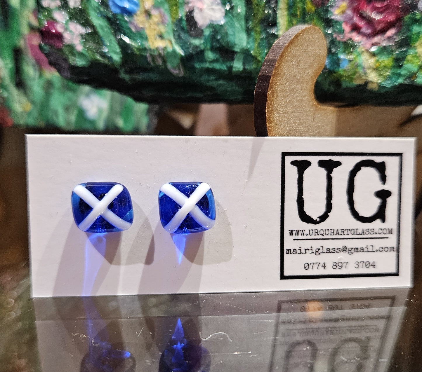Satire Glass Studs, Pin Badge, Drop Earrings or Saltire Necklace