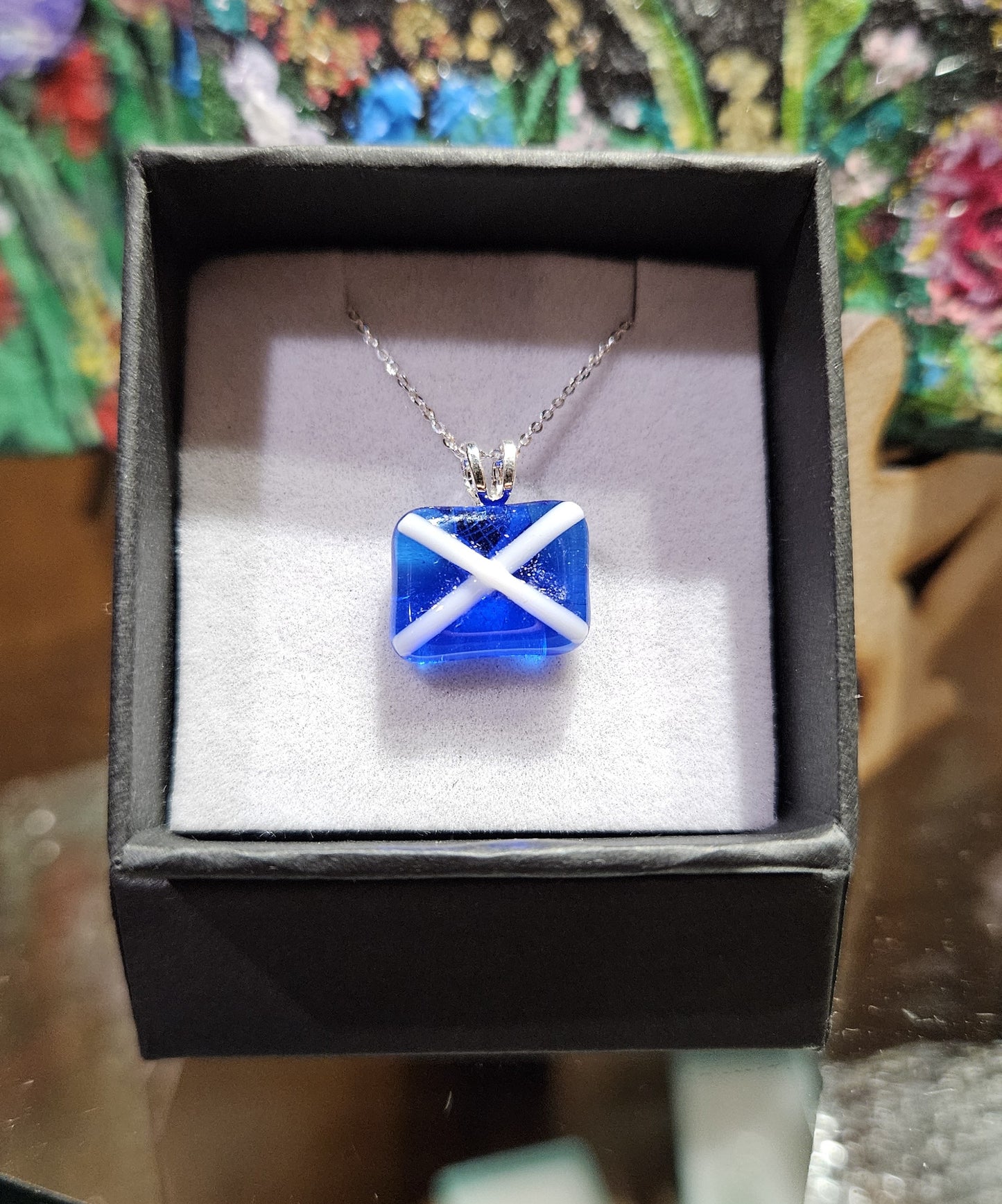 Satire Glass Studs, Pin Badge, Drop Earrings or Saltire Necklace
